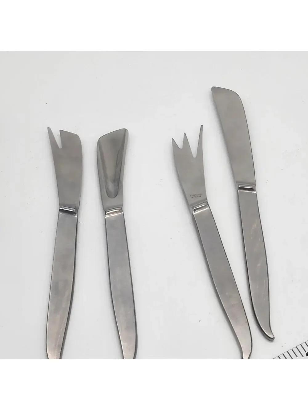 Vintage Austrian Stainless Steel Cheese Serving Set 4 Pc w Original Roll Case